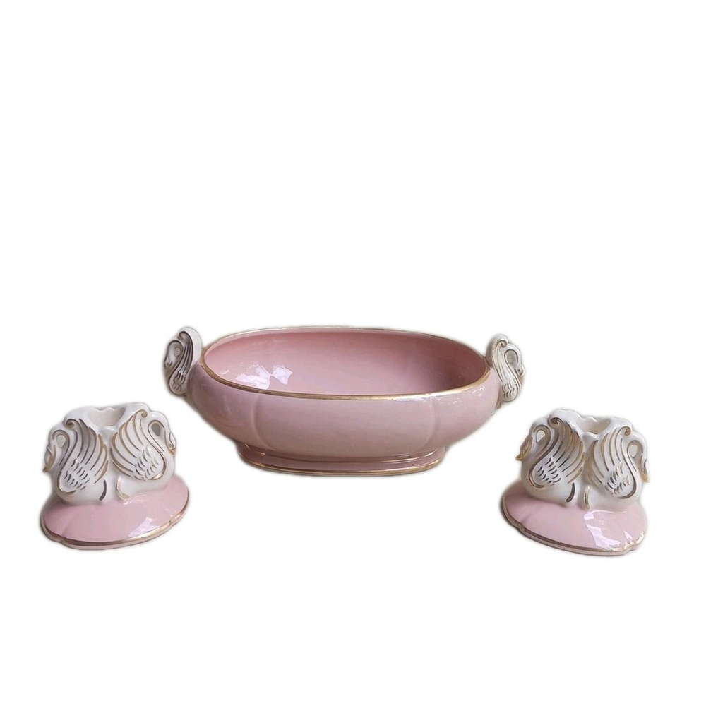 MCM Pink Swan Planter Candlestick Holders Vintage